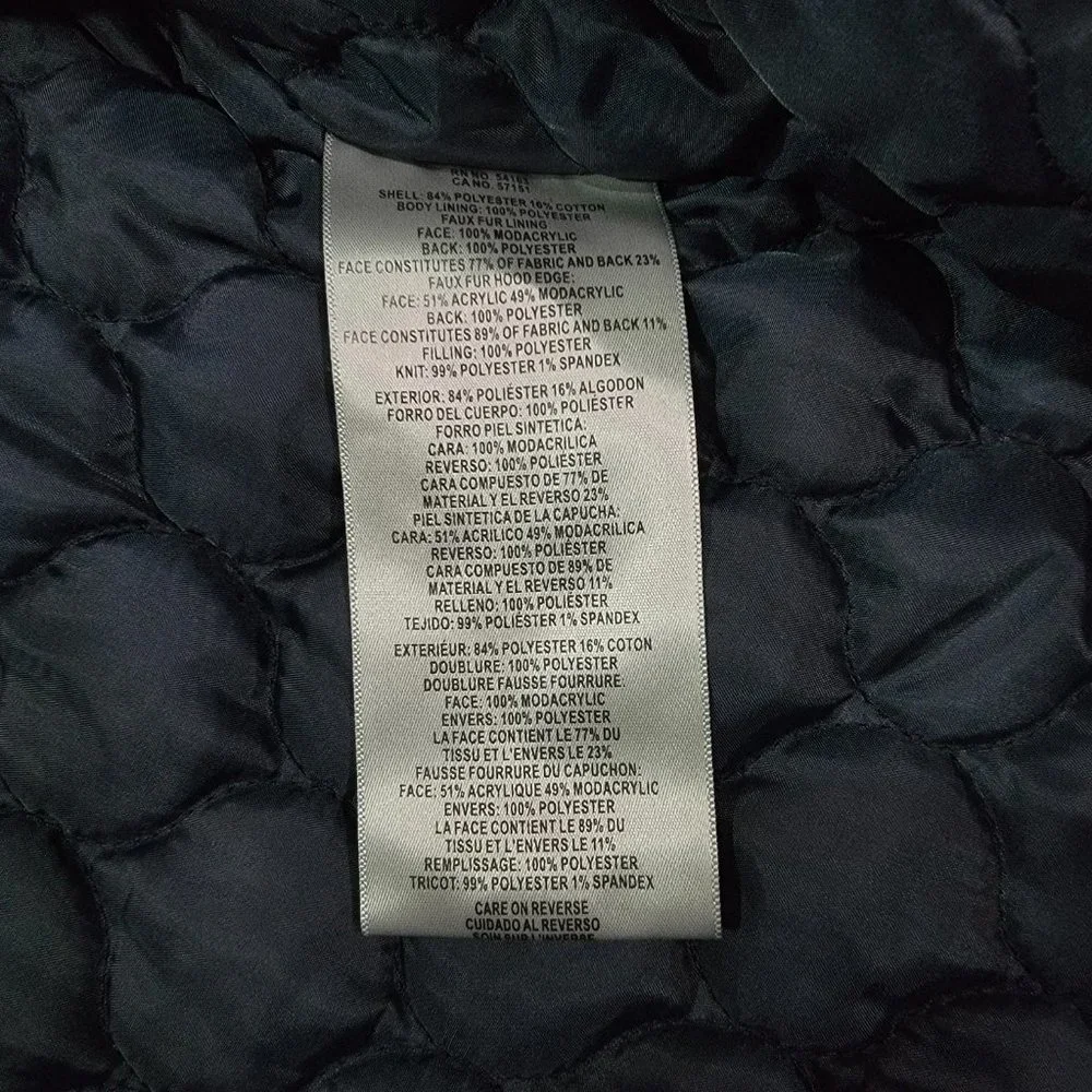 Levis Womens Faux Fur Lined Hooded Parka Jacket Navy Sz XL - Picture 8 of 10